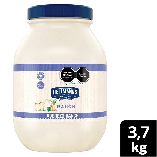 Hellmann’s® Aderezo Ranch Regular 3,8 Kg - Hellmann’s® Aderezo Ranch es ideal para ensaladas sándwiches, dips y acompañamientos para snacks o entradas. Es cremoso* y con especias. Sin saborizantes artificiales. Mismo sabor, nueva imagen